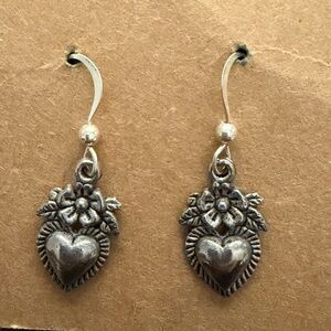 Silver Heart Floral Earrings
